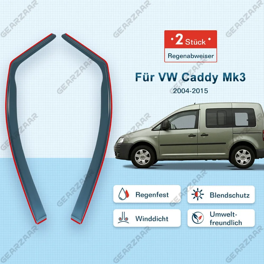 For VW CADDY MK3 or MK4 2004-2020 2-pc Wind Deflectors +4pcs Clips UK STOCK