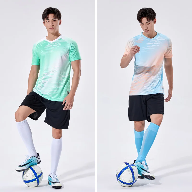 Adults Blue And White Jersey Beige Color Soccer Wear Teenagers Breathable Football Uniform Thailand Quality Soccer Jerseys 8839