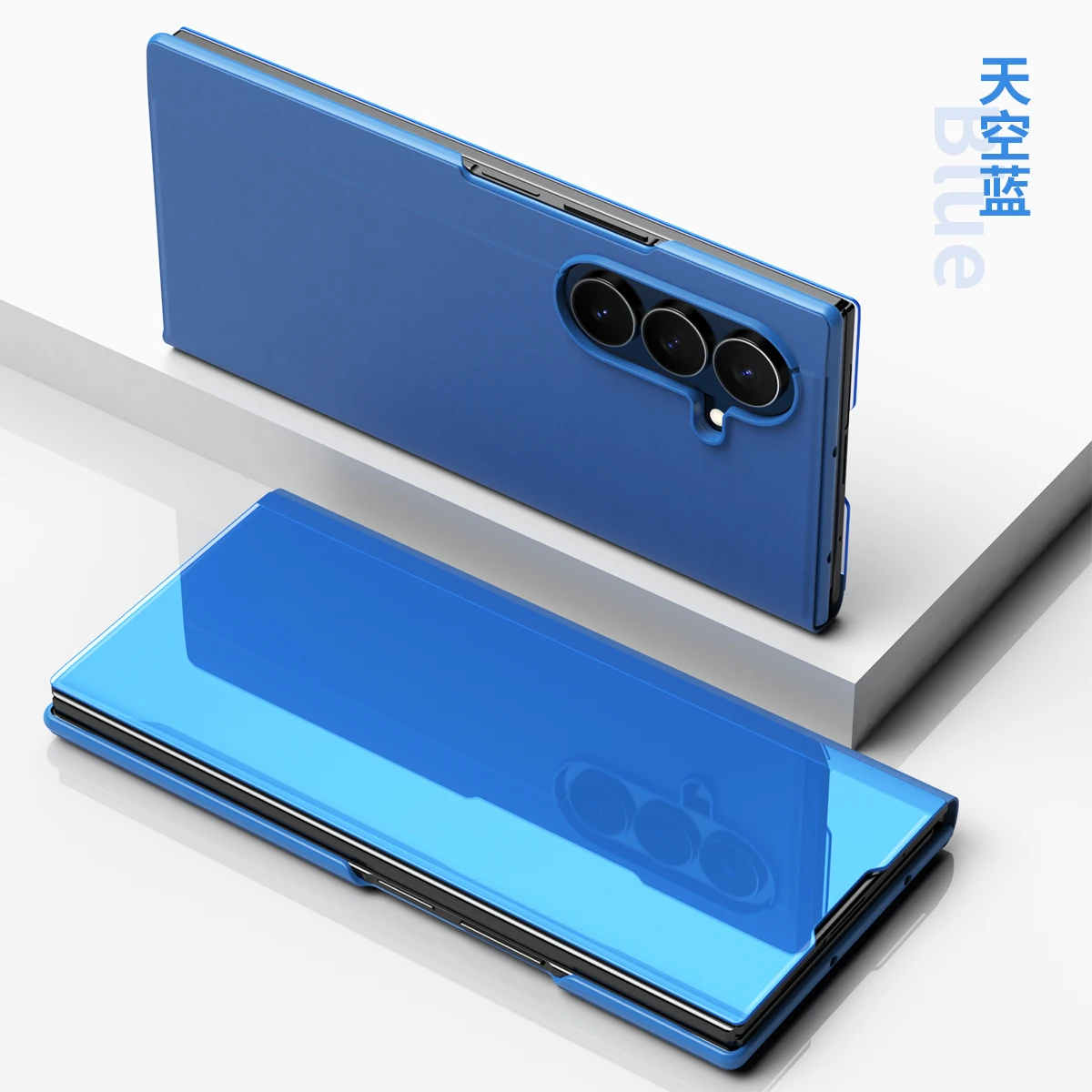 Premium Glossy Mirror Flip Case with Multi-Form Stand Holder for Smartphones