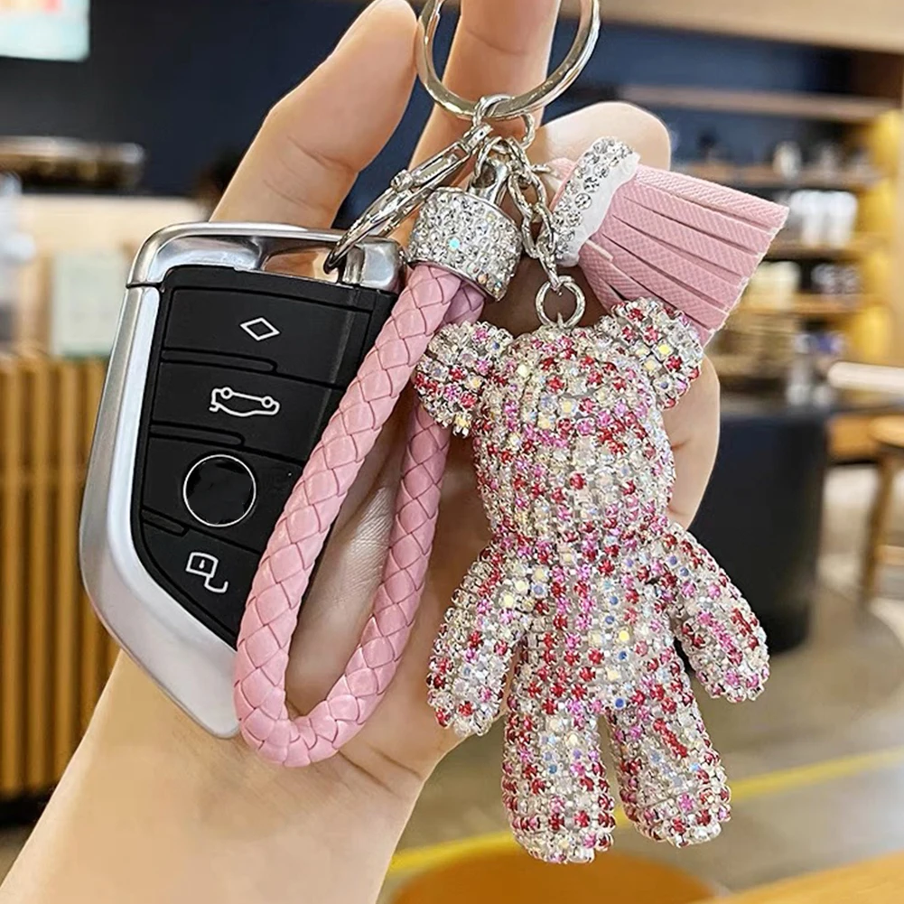 Rhinestone Cute Bear Key Chain Tassels Keychain Anti-lost Pendant