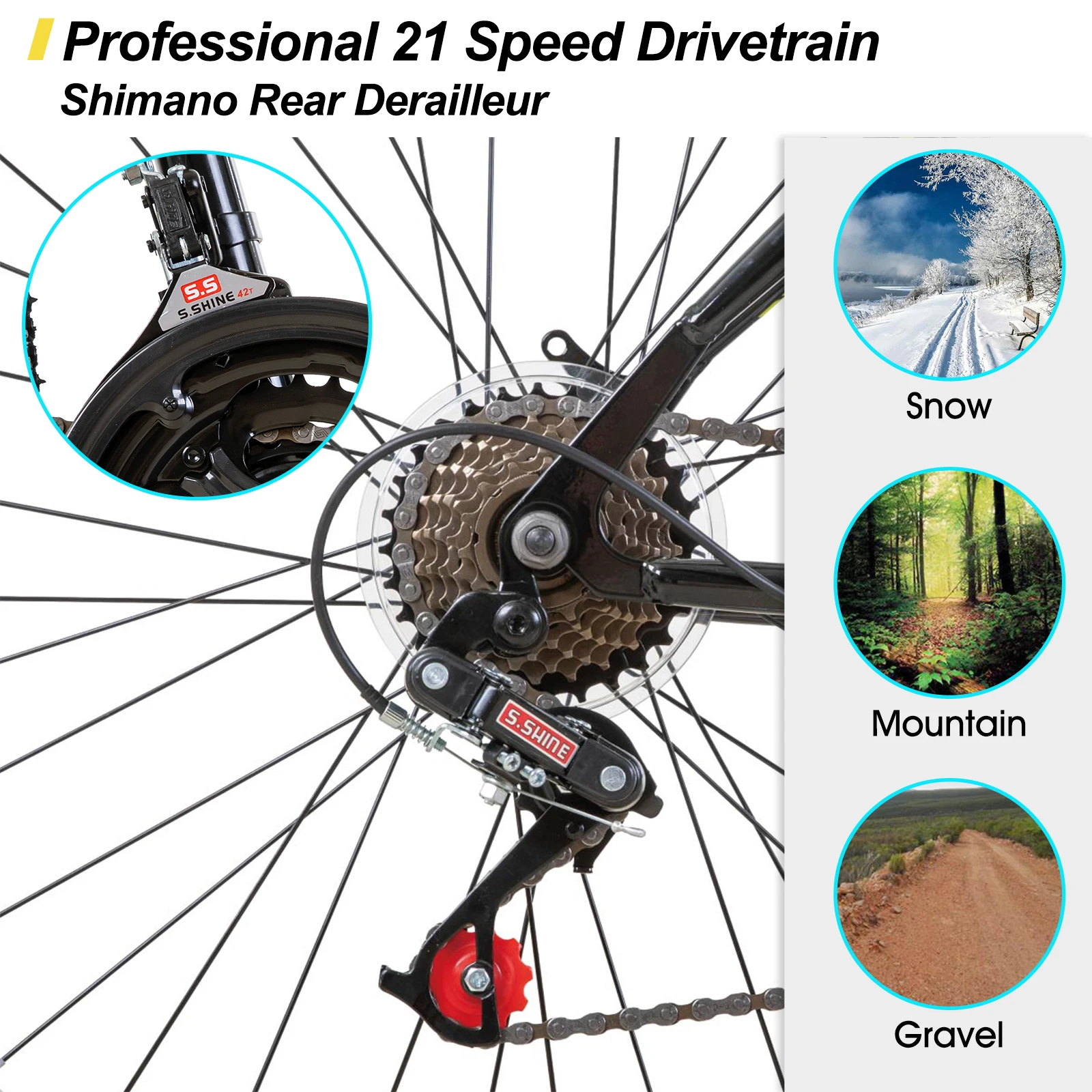 Hiland 24 26 inch Mountain Bike for Men Women, 21 Speeds High-Carbon Steel Frame, Sport Cycling MTB Bicycle for Adult 5