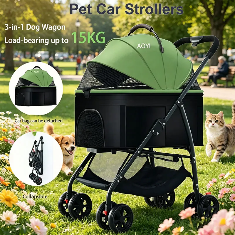 CrossPet 3-in-1 Lightweight Foldable Pet Stroller | Detachable Carrier & Walking Jogger for Medium Small Dogs and Cats