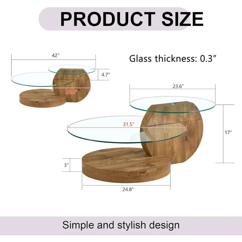 Glass Coffee Table for Living Room,3-Tier Modern Coffee Table for Small Space, Round Coffee Table Clear End for Home 6