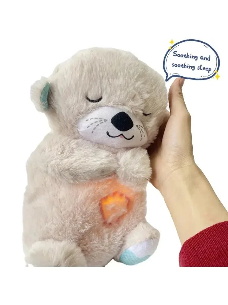 Plush Toy Plush Doll Toy Plush Doll Baby Breathing Bear Baby Soothing Otter Plush Doll Toy Kids Soothing Music Sleeping Companion Sound and Light Doll Toy Gift