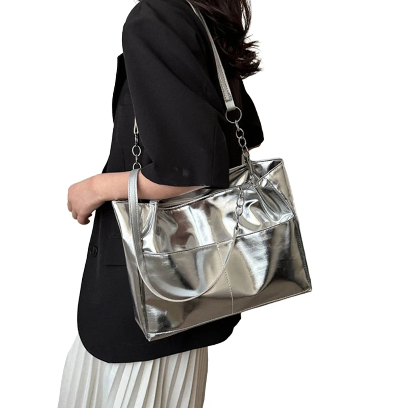 Fashion Shoulder Bag for Women Girl Versatile Shopping Bag Large Capacity Solid Color Handbag Waterproof Trendy Tote Bag
