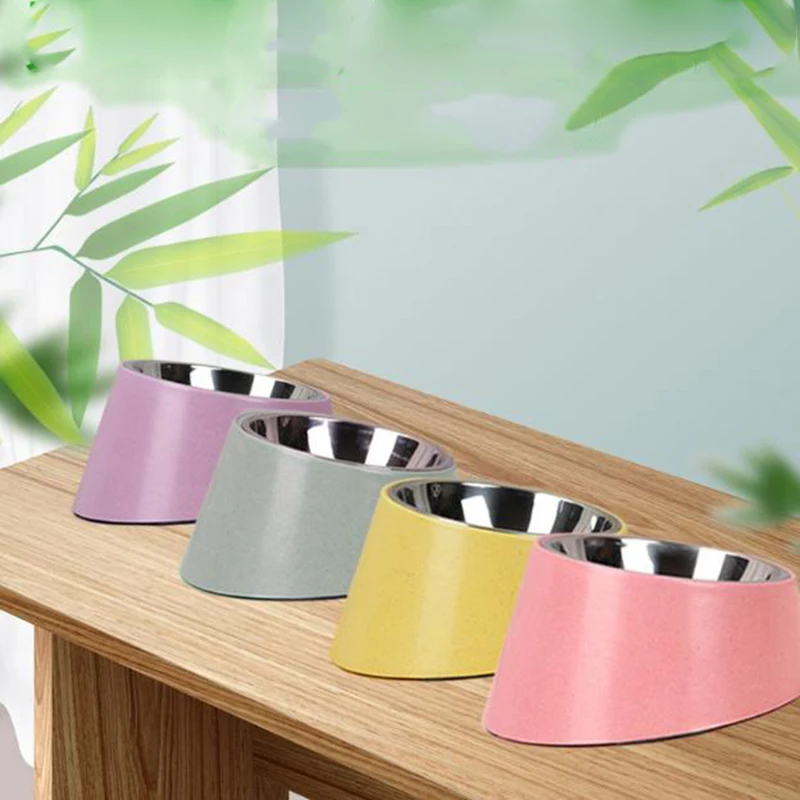 

Sale Dog Bowl Cat Bowl Stainless Steel Cutlery Sloping Mouth Raised Anti-Overturning Neck Guard Pet Food Bowl 2022 New Hot JJ50