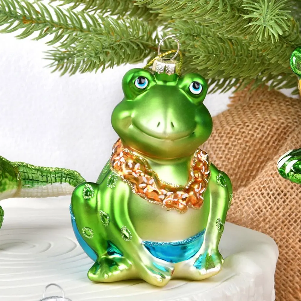 Glass Painted Christmas Decorations Frog Crocodile Dinosaur Shape Green Christmas Ornaments Christmas Tree Pendant