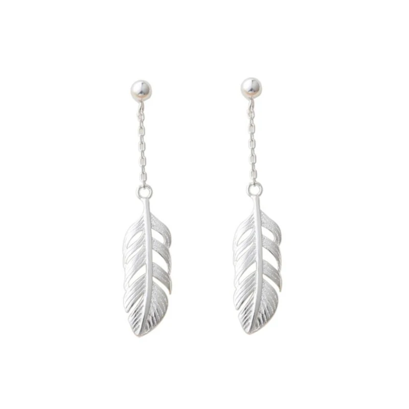 WYEAIIR 925 Sterling Silver Art Lovely Fresh Feather Schoolgirl Gift Fine Jewelry Luxury Female Earrings