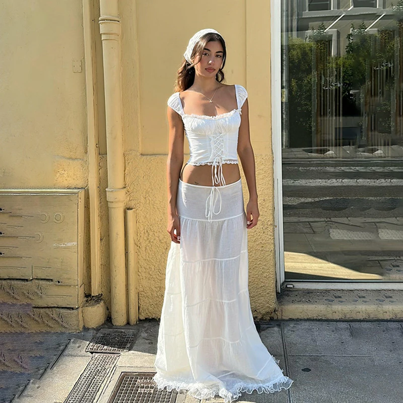 Fairycore Kawaii Lace Trim Front Tie Up T-shirt French Romatic Square Neck Crop Tops Chic Women Slim Fitted Tees Y2K Streetwear 9 Fairycore Kawaii Lace Trim Front Tie Up T-shirt French Romatic Square Neck Crop Tops Chic Women Slim Fitted Tees Y2K Streetwear
