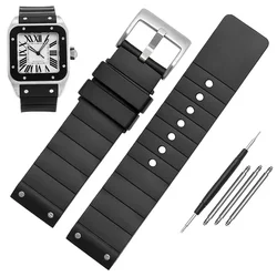 Silicone Black Watch Band - Premium Rubber Strap - 23mm (Black silver clasp - a)