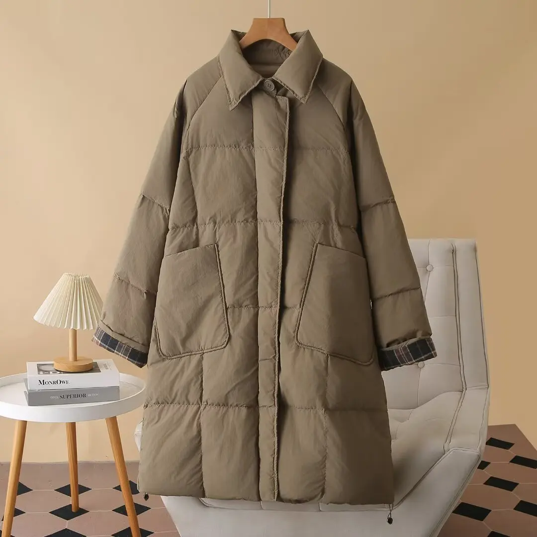 XXXXXL Fashion Plus Size Women's Down Jacket 2025 Winter New Oversized Loose mid-length Plaid Cuffs Warm Coat 1776