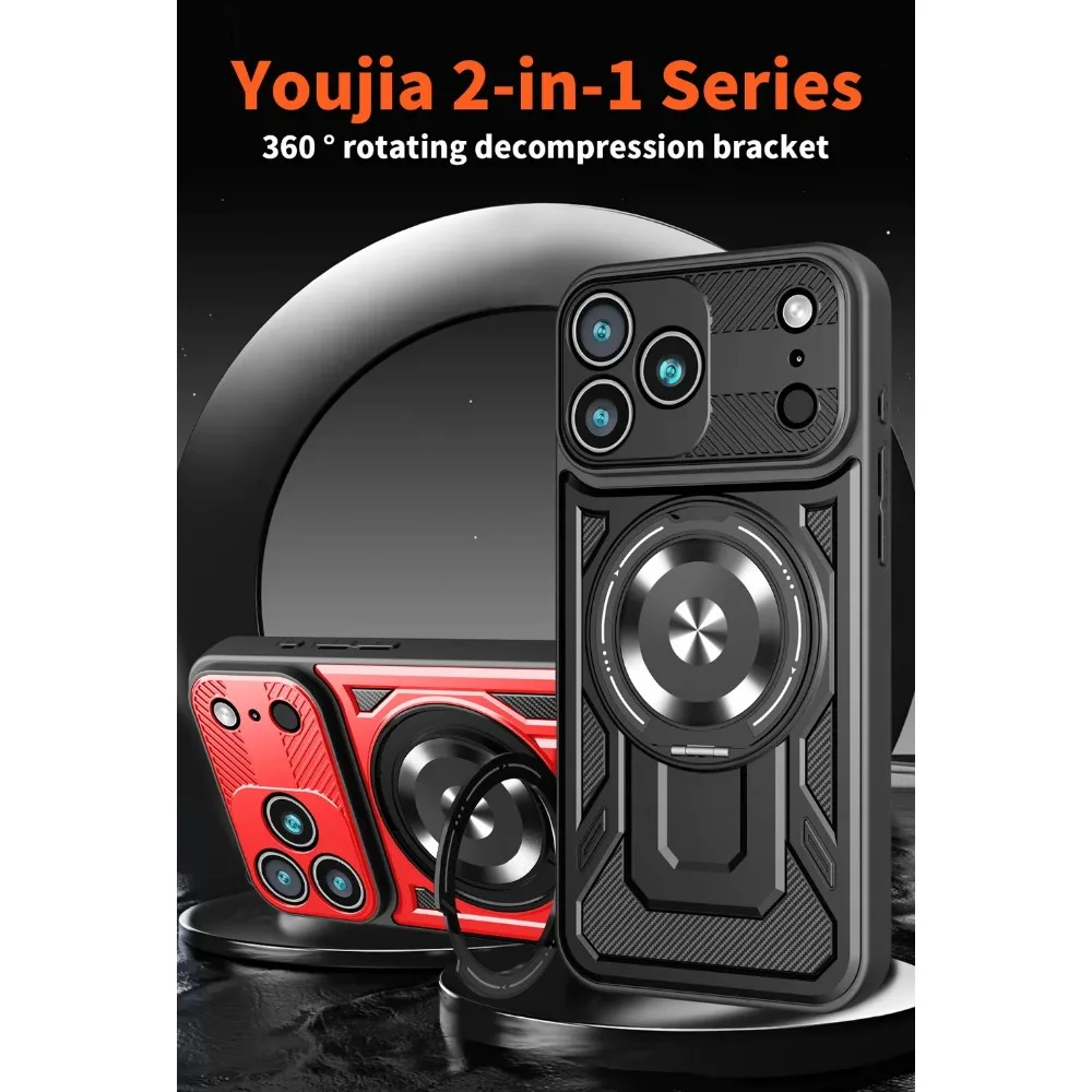 Rugged 2-in-1 360° Rotating Metal Ring Phone Case with Magnetic Anti-Drop Protection