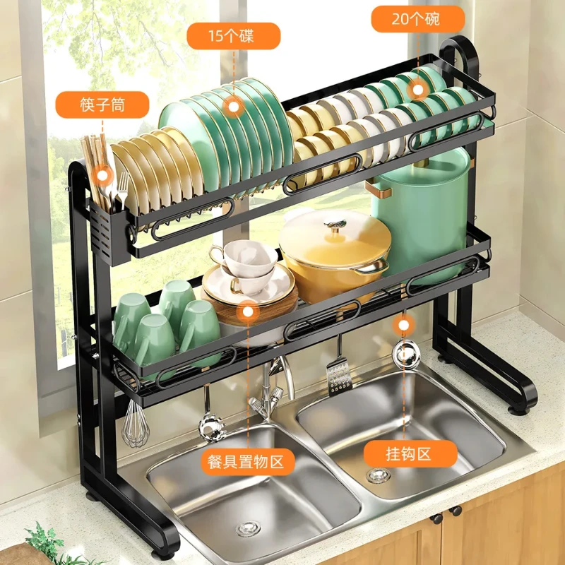 

AOLIVIYA Telescopic Kitchen Rack Above Sink Drain Bowl Rack Kitchenware Storage Rack Pantry Organizer Dish Drying