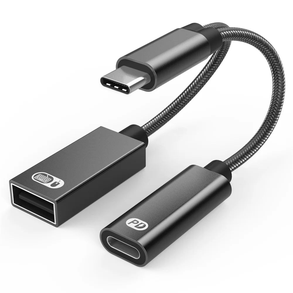 2 in 1 USB C OTG 케이블 어댑터, C타입 수-USB-C 암, 60W PD 고속 충전, USB 암 스플리터 어댑터 포함