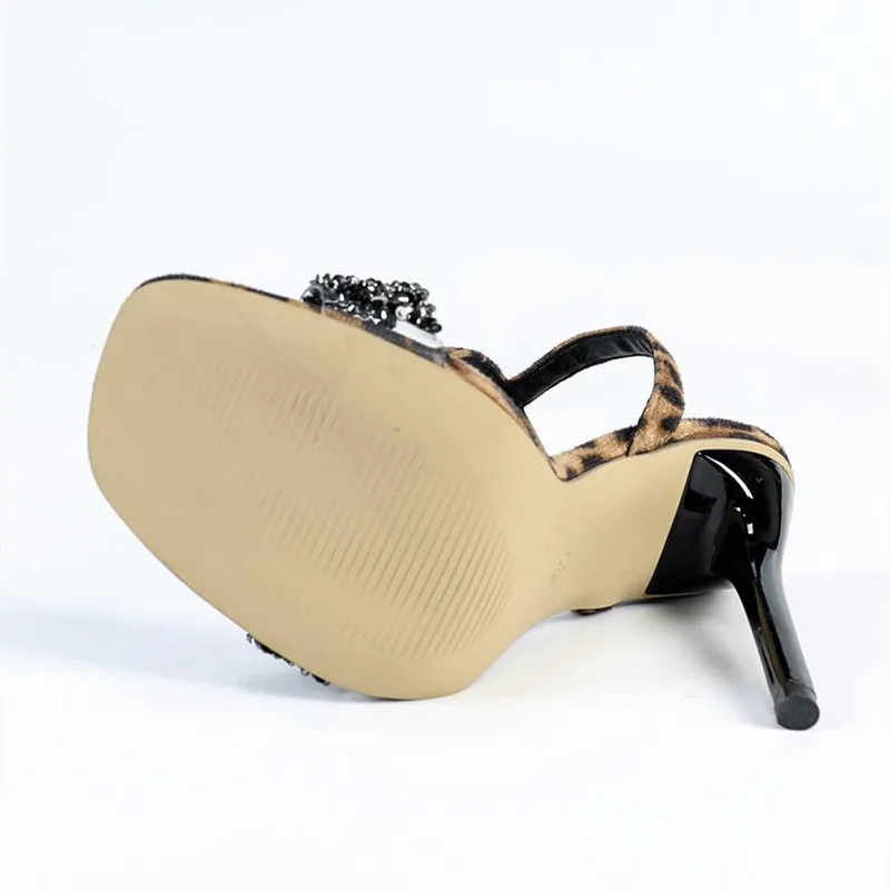 Leopard Rhinestone Decorated Narrow Strap Thin Heeled Sandals Women Sexy Open Toe Ankle Strap Super High Heels Summer Party Shoe 6 Leopard Rhinestone Decorated Narrow Strap Thin Heeled Sandals Women Sexy Open Toe Ankle Strap Super High Heels Summer Party Shoe - Image 6