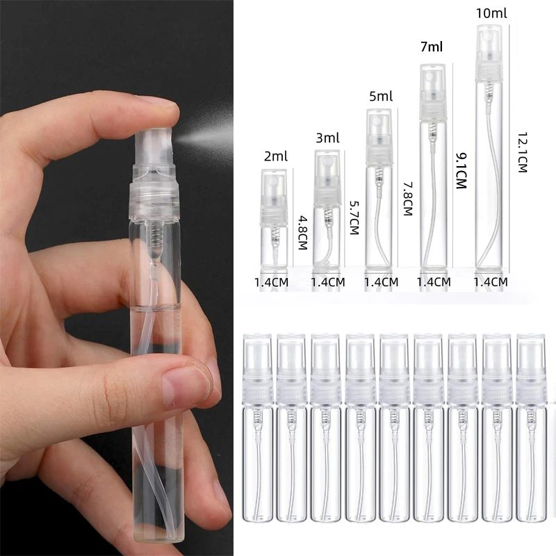 10PCS Empty Mini Glass Spray Bottle 2ml 3ml 5ml 7ml 10ml Portable Perfume Sample Sprayer Vials Refillable Travel Containers spray bottle mini perfume bottle mini perfume atomizer refillable spray bottle