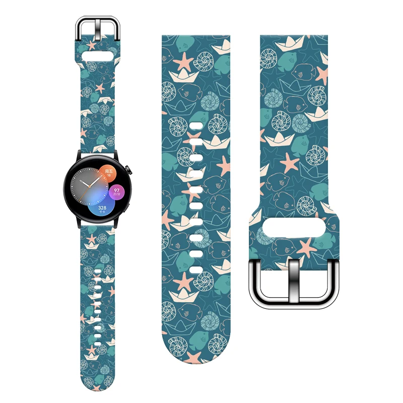 삼성 갤럭시 시계 7/6/5 용 20mm 신선한 숲 인쇄 스트랩 Amazfit Bala..