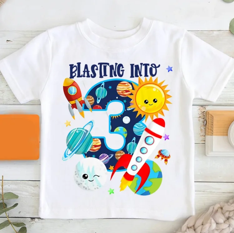 Boys Birthday T Shirt Astronaut Matching Shirt Personalized Space Party Kids Summer  Toddler Baby Boys Short - Sleeved T shirt T 4