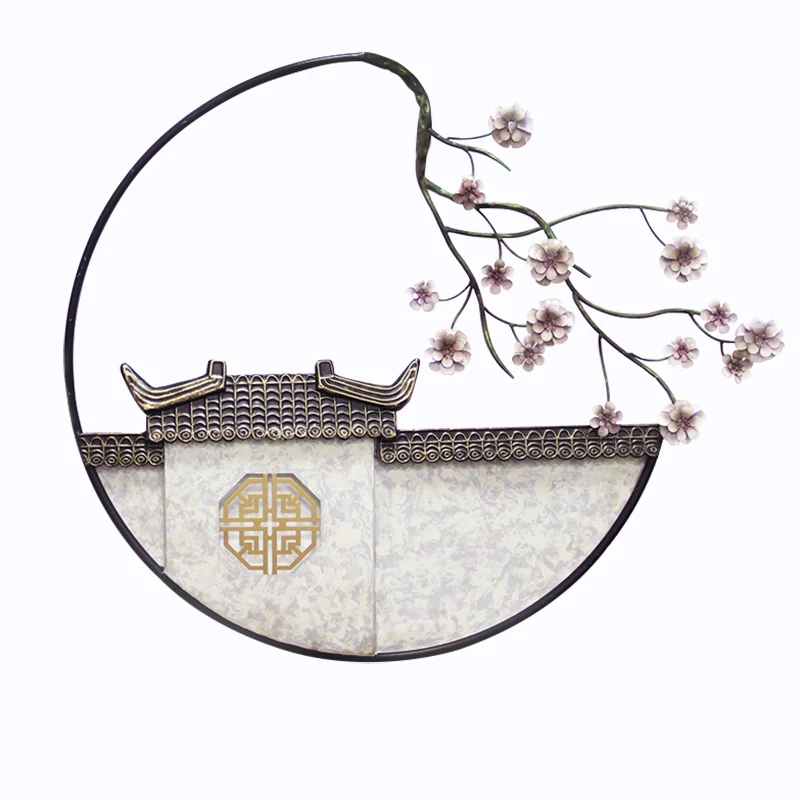 Chinese wall decoration, creative three-dimensional wrought iron wall hanging, living room, dining room, study round