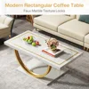 Coffee Table White Gold Engineered Wood Coffee Table with Faux Marble Veneer and Metal Frame Rectangle Coffee Table 3