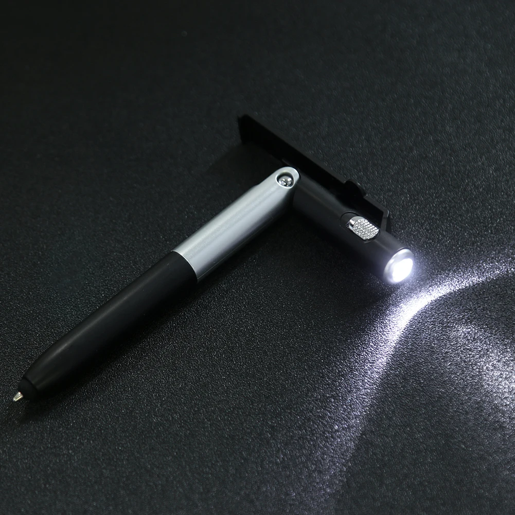 1pcs 4 in 1 Ballpoint Pen with LED Light Black Ink Pen with Folding Phone Holder School Office Stationery