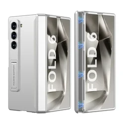 GKK Magnetic Hinge Case with Tempered Glass Bracket and Matte Plastic Cover for Z Fold 4 (Silver)