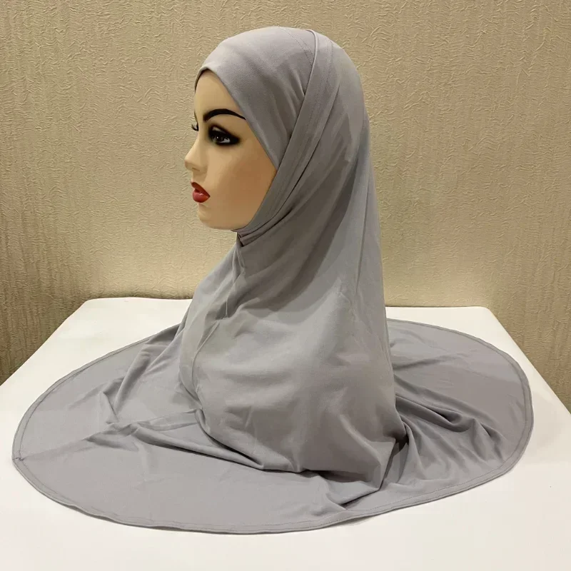 70x60cm Plain Two-Piece Large Size Muslim Hijab with Inner Chin Part Women Amira Pull on Ready To Wear Top Quality Women Hijabs