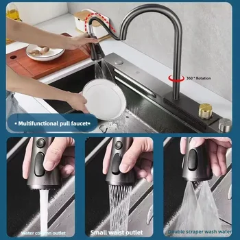 อ่างล้างจาน, ก๊อกน้ำแบบฝนตก, อ่างล้างจานสแตนเลสนาโน 304 แบบวางบนเคาน์เตอร์, อ่างล้างจานสำหรับเครื่องล้างจาน, อ่างล้างจานอเนกประสงค์ขนาดใหญ่ 2