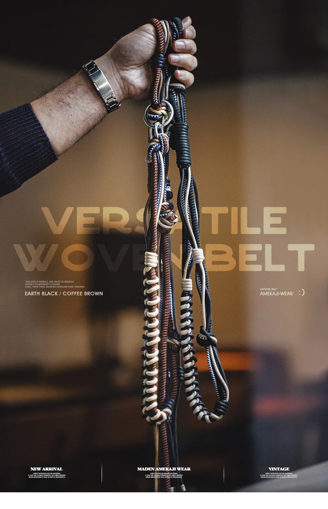 Maden Vintage Mehrzweck gewebte Gürtel Outdoor Taille Kette Hose Kette hängen Schulter gurt Dekoration für Männer und Frauen – Detail 2