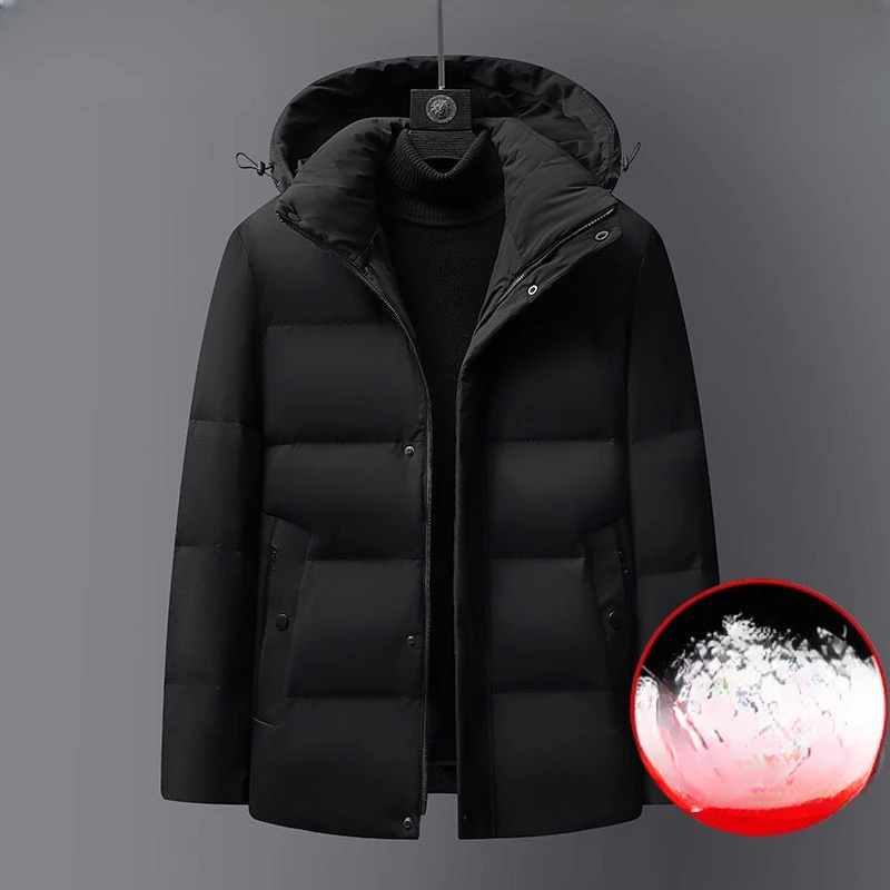 

2023 Men Winter Fashion Solid Color Down Jacket Men Short Warm White Duck Down Coats Male Thick Puffer Hooded Overcoat H396