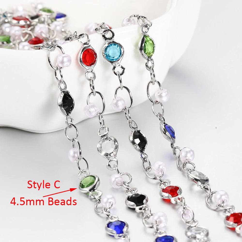 1 Meter 6mm Colorful Crystal Beaded Necklace Chain for DIY Jewelry and Crafts