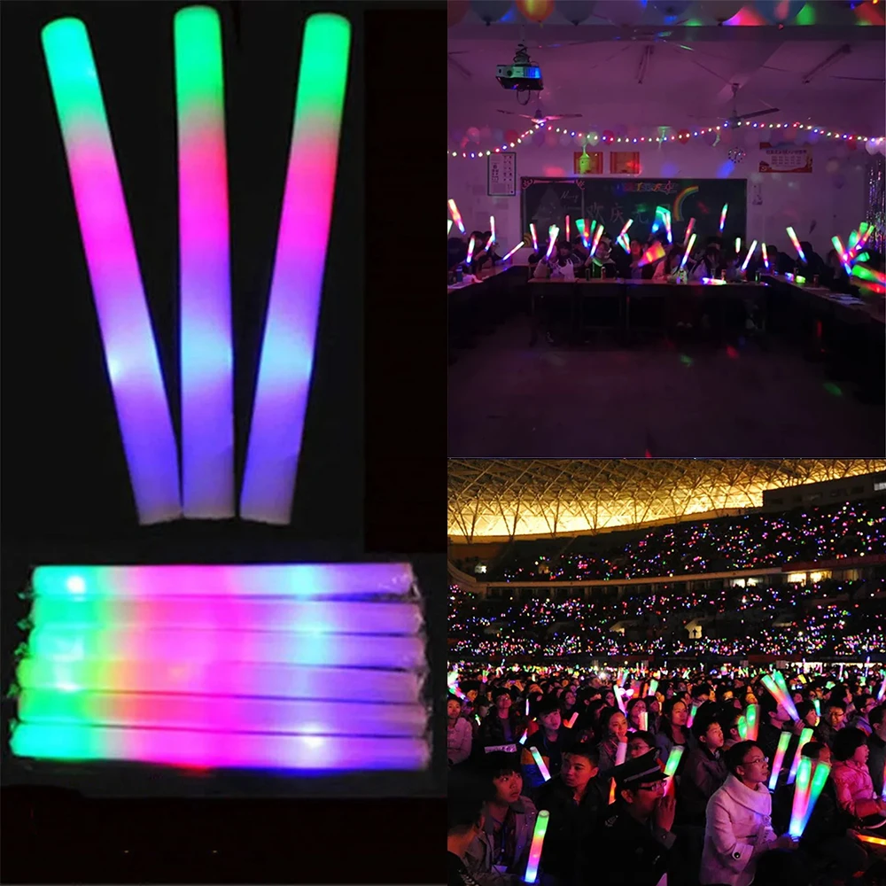 30/60Pcs Led Glow Sticks Bulk Colorful RGB Wedding Large Foam Glowing Stick Cheer Tube Dark