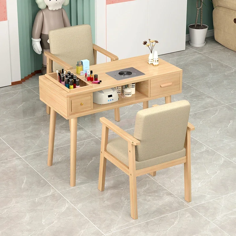 Table manucure professionnelle couleur bois foncé avec effet matelassé