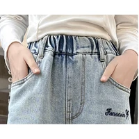 Nouveaux jeans pour filles adolescentes de 4 à 14 ans, printemps-automne, imprimé intégral, broderie nœud, pantalon en denim à jambes larges, mode pour enfants 4