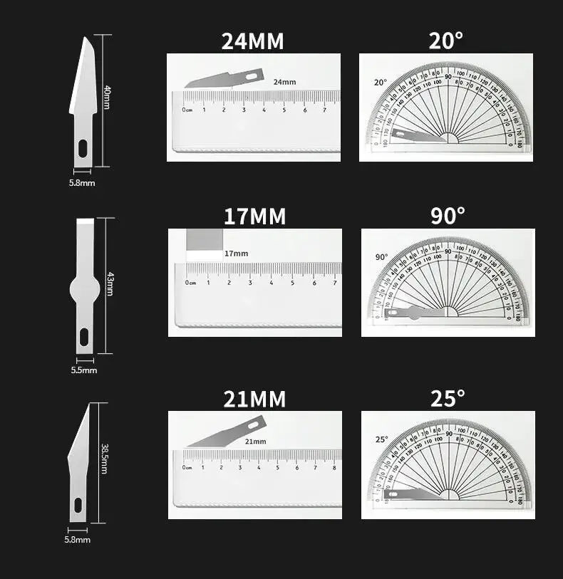 13-teiliges Metall-Skalpellmesser-Set in blauer Box, inklusive 3 Schnitzgriffen und 10 Messerklingen, DIY-Werkzeug zur Reparatur von Mobiltelefonen. – Detail 13