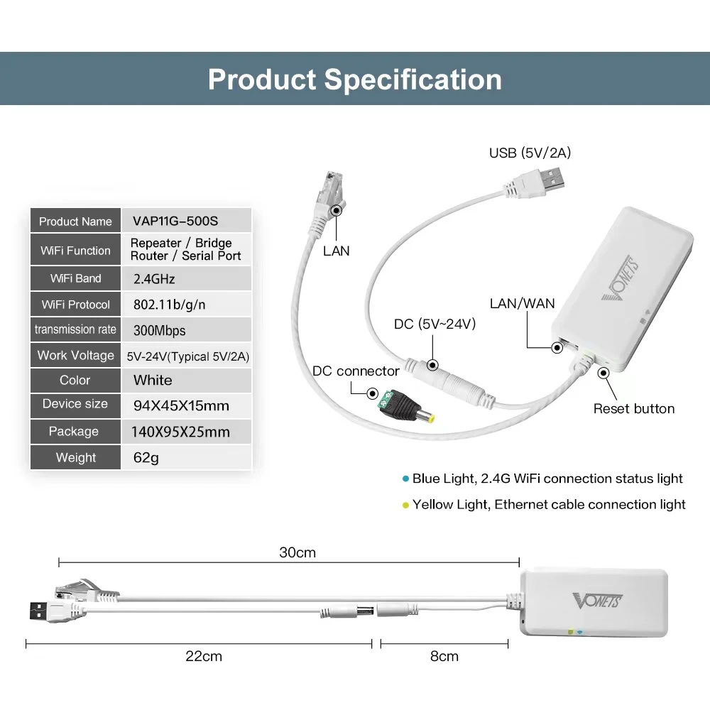 Vonets 2.4ghz Wifi Ponte Ethernet Repetidor sem Fio Roteador Hotspot Sinal Extensor para Dispositivos de Impressora Rede Dvr Vap11g500s - Imagem 6