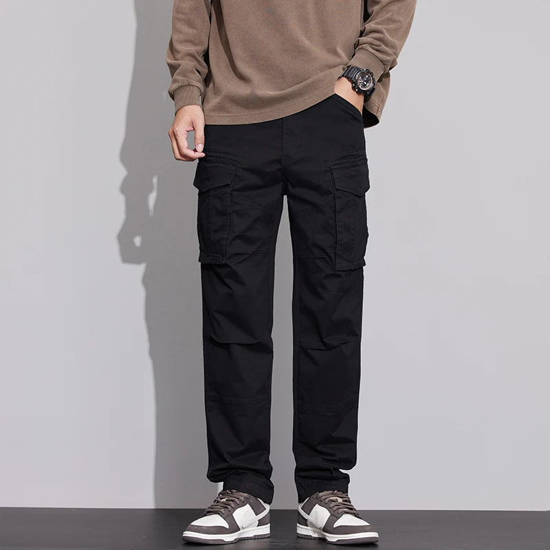 Outdoor Solid Color Men's Straight-Leg Pants with Multiple Pockets 2025 Spring and Autumn Casual Hiking Cargo Pants 3