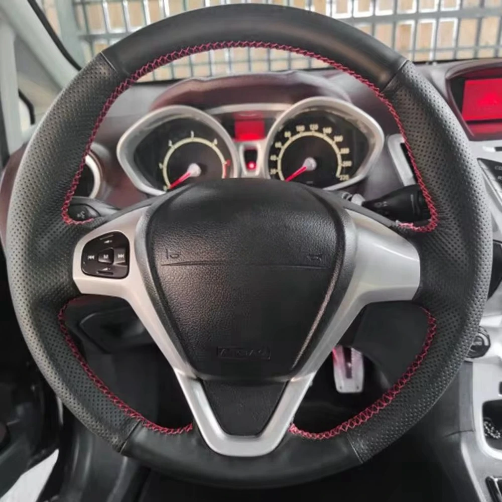 Mikrofaser Leder Auto Lenkrad Abdeckung Für Ford EcoSport 2014-2017 Für Fiesta 2008-2017 Hand Genäht leder Abdeckung Trim