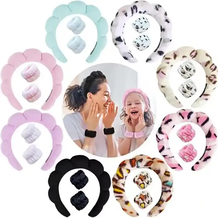 Ycfish Fascia per capelli da donna con spugna e spugna in tessuto per la cura della pelle, per lavaggio del viso, rimozione del trucco, doccia, maschera facciale (rosa