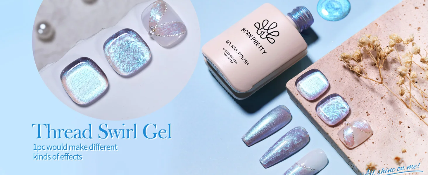 Description Picture 2 of itemBORN PRETTY Pearl White Blue Shell Thread Nail Gel Polish UV Soak Off Gel Varnish Glass Magnetic DIY Nail Art Gel For Manicure