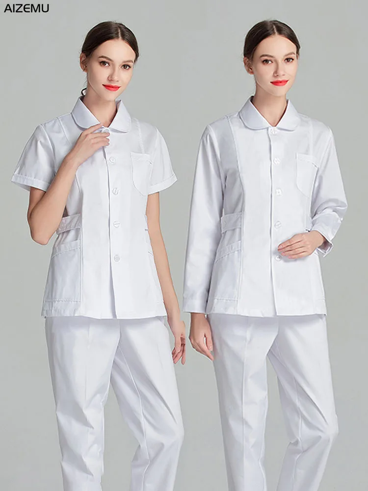 Blue Long Sleeve Scrubs Top Nurse Uniforms Lab Coat Doctor Uniform for Women Outwear Medical Clothing Beauty Salon workwear nurse scrubs top