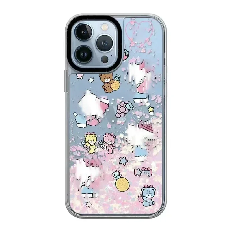 

Cute Rabbit Cat Transparent Border Silver Quicksand iPhone 12 13 15 14 Pro Max Protective Case, Fits iPhone 15 Pro Max