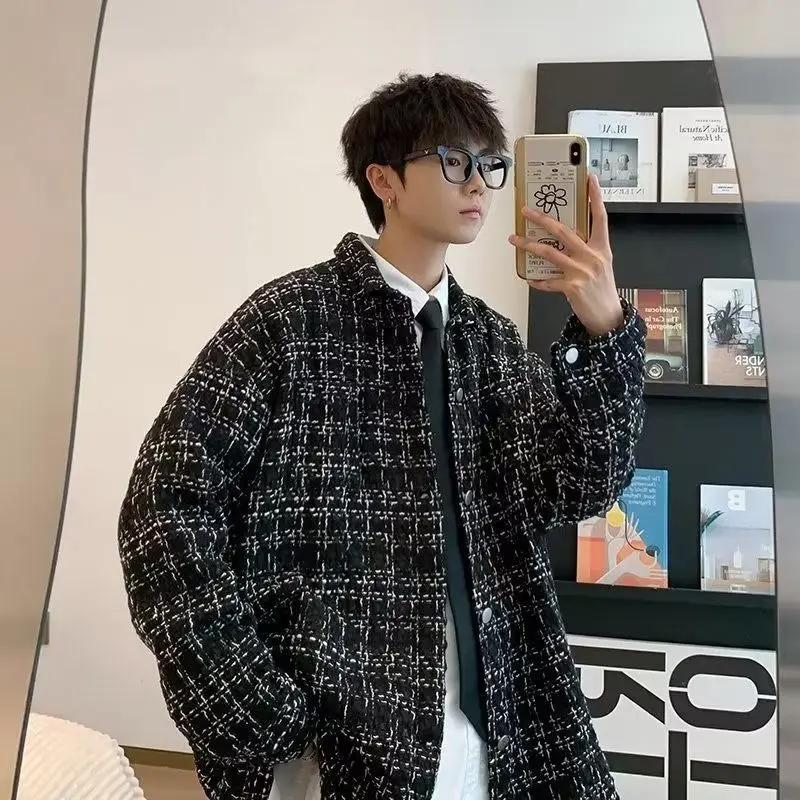 Coat Men's Korean Fashion Loose Casual Plaid Jacket Top mens jacket