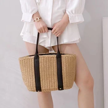New Fashion Casual Straw Women Tote Bag Summer Designer grande capacità spalla Handbas Beach Straw Bag Lady Travel Basket Purse 1