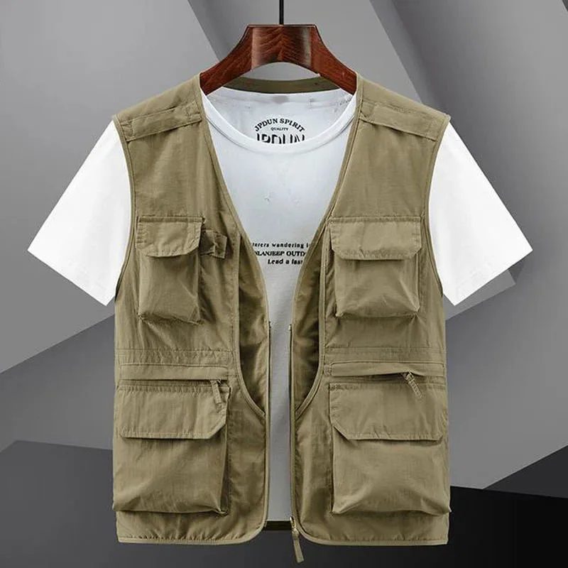6XL Summer New Outdoor Vest Men Utility Tactical Multi-pocket Vest Techwear Outdoor Hiking Fishing Photography Safari Cargo Vest