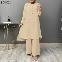Ensembles assortis musulmans pour femmes ZANZEA 2026 – Hauts longs élégants et pantalons – Survêtement Dubai Hijab Abaya Kaftan – Tenues de Ramadan Islamiques 2