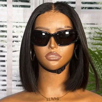 100% Human Hair Black Straight Bob Wig Brazilian Remy 13x4 Transparent Lace Front Wigs 4x4 Closure Lace Frontal Short Bob Wigs