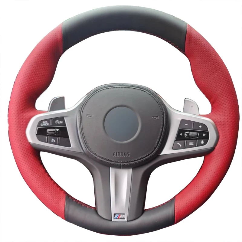 

Hand Sewing Steering Wheel Cover Artificial Leather For BMW 2021 530i 2023 540i X5 430i M550