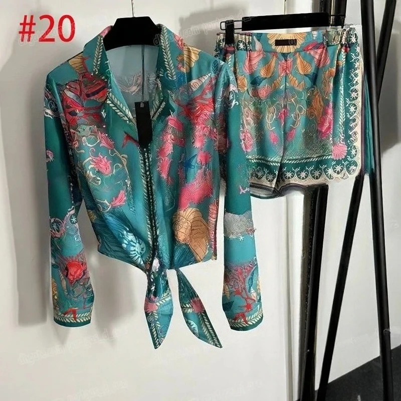 Women Clothing Vintage Shirt Suspender Shorts Suit National Ink Printing Three Piece Set