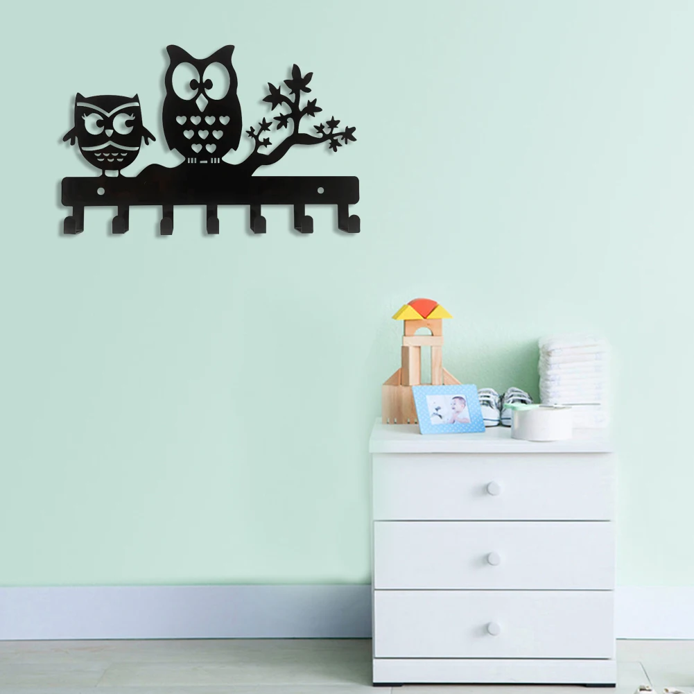 

Home Owl Black Metal Wall Hanger Key Rack Wall Decorative Key Holder Wall Mounted with 7 Hooks Kitchen Bathroom Organizer